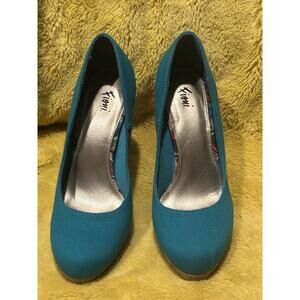 Finoni Women’s Size 7 Pin-Up Cork Stiletto 4”Heels Vacation Resort Teal Spring